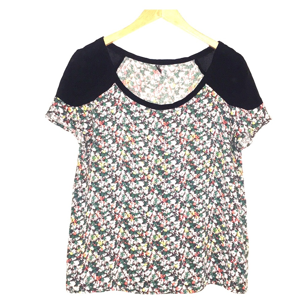 NAF NAF black abstract floral baseball scoop tee